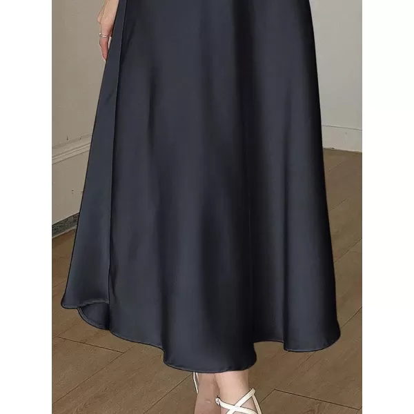 SweatyRocks Women's Satin High Waisted A Line Maxi Skirt Elegant Solid Flowy Party Long Skirts