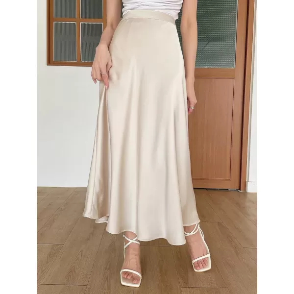 SweatyRocks Women's Satin High Waisted A Line Maxi Skirt Elegant Solid Flowy Party Long Skirts