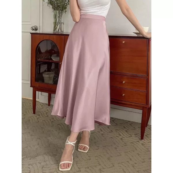 SweatyRocks Women's Satin High Waisted A Line Maxi Skirt Elegant Solid Flowy Party Long Skirts