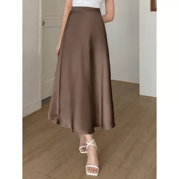 SweatyRocks Women's Satin High Waisted A Line Maxi Skirt Elegant Solid Flowy Party Long Skirts