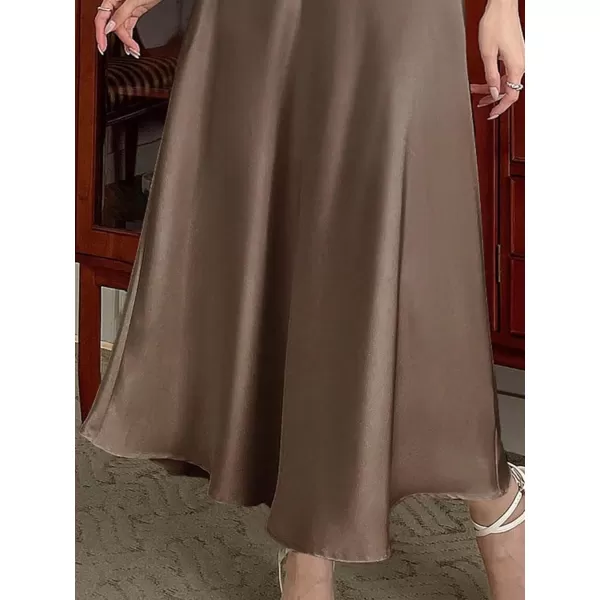 SweatyRocks Women's Satin High Waisted A Line Maxi Skirt Elegant Solid Flowy Party Long Skirts