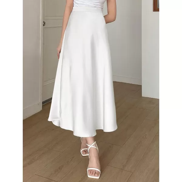 SweatyRocks Women's Satin High Waisted A Line Maxi Skirt Elegant Solid Flowy Party Long Skirts