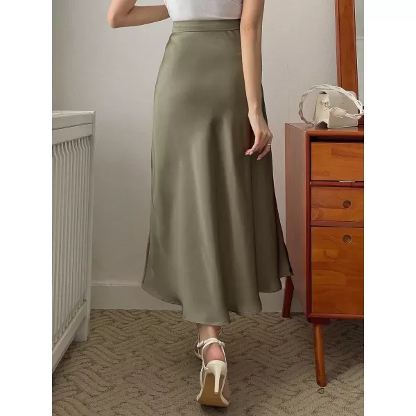 SweatyRocks Women's Satin High Waisted A Line Maxi Skirt Elegant Solid Flowy Party Long Skirts