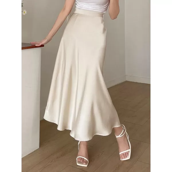 SweatyRocks Women's Satin High Waisted A Line Maxi Skirt Elegant Solid Flowy Party Long Skirts