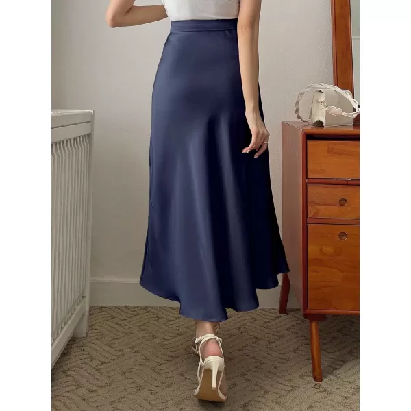 SweatyRocks Women's Satin High Waisted A Line Maxi Skirt Elegant Solid Flowy Party Long Skirts