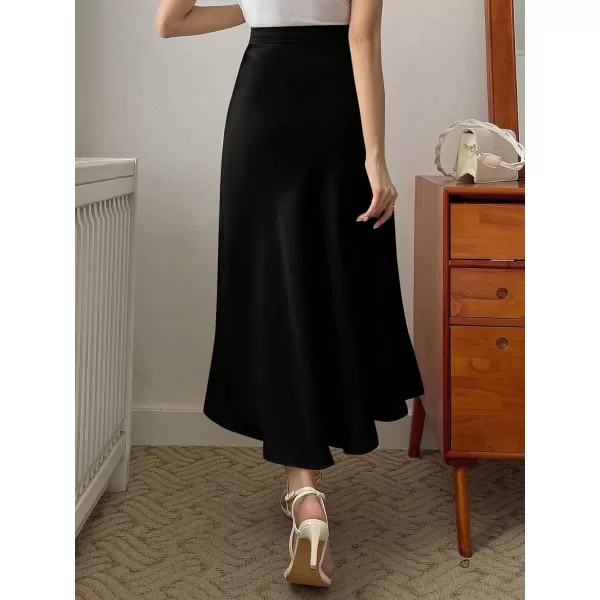 SweatyRocks Women's Satin High Waisted A Line Maxi Skirt Elegant Solid Flowy Party Long Skirts