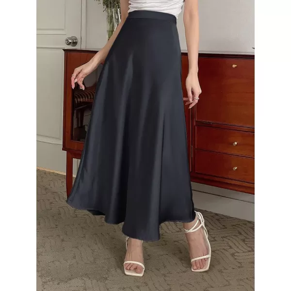 SweatyRocks Women's Satin High Waisted A Line Maxi Skirt Elegant Solid Flowy Party Long Skirts