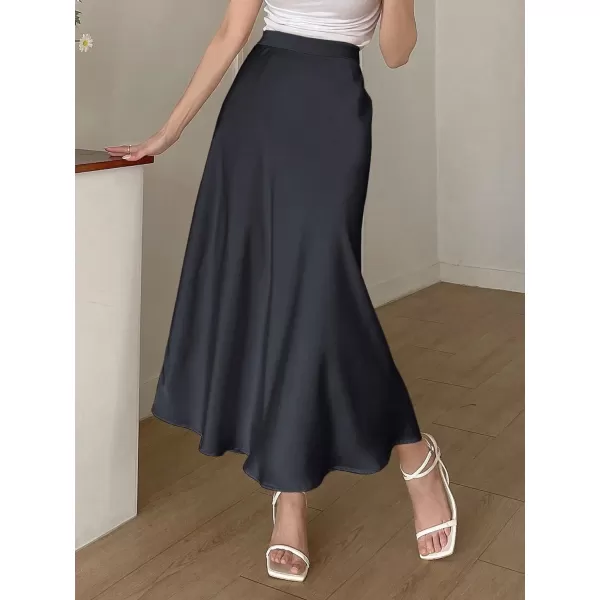 SweatyRocks Women's Satin High Waisted A Line Maxi Skirt Elegant Solid Flowy Party Long Skirts