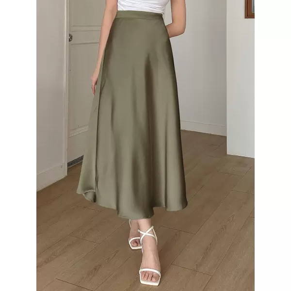 SweatyRocks Women's Satin High Waisted A Line Maxi Skirt Elegant Solid Flowy Party Long Skirts