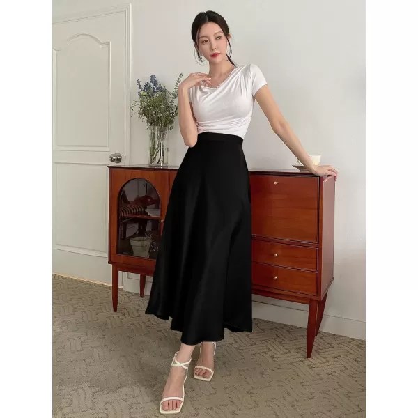 SweatyRocks Women's Satin High Waisted A Line Maxi Skirt Elegant Solid Flowy Party Long Skirts