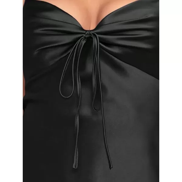 SweatyRocks Women's Satin Lace Lingerie V Neck Sleeveless Nightgown Sleepwear Cami Dress