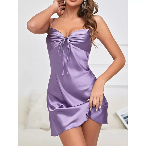 SweatyRocks Women's Satin Lace Lingerie V Neck Sleeveless Nightgown Sleepwear Cami Dress