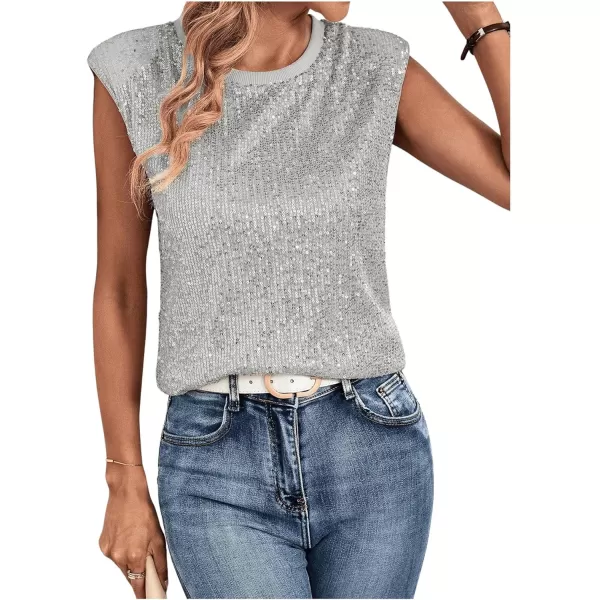 SweatyRocks Women's Sequin Cap Sleeve Round Neck Tank Top Sleeveless Loose Fit Blouse Shirt