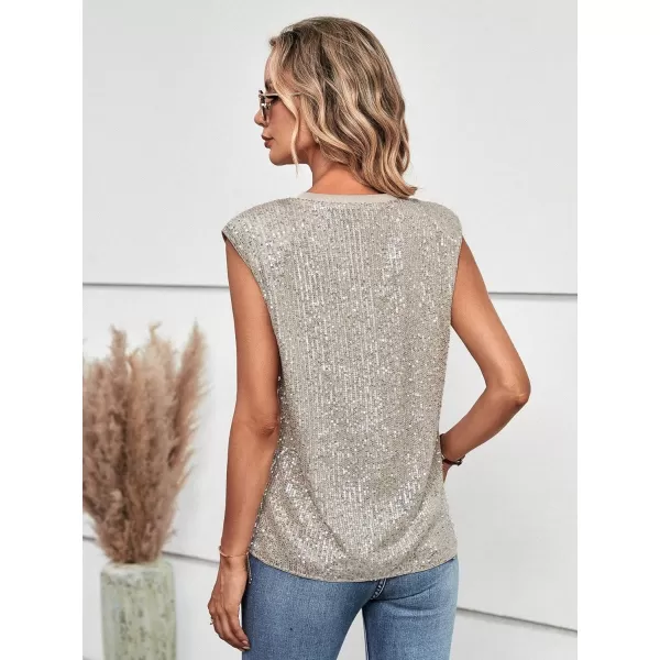 SweatyRocks Women's Sequin Cap Sleeve Round Neck Tank Top Sleeveless Loose Fit Blouse Shirt