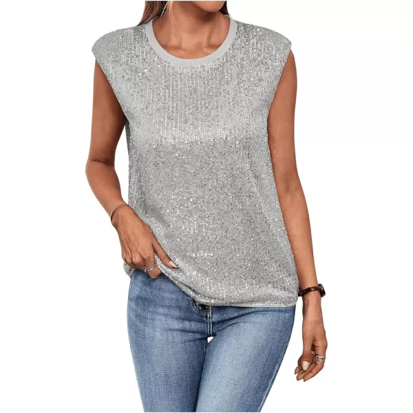 SweatyRocks Women's Sequin Cap Sleeve Round Neck Tank Top Sleeveless Loose Fit Blouse Shirt