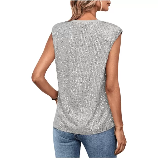SweatyRocks Women's Sequin Cap Sleeve Round Neck Tank Top Sleeveless Loose Fit Blouse Shirt