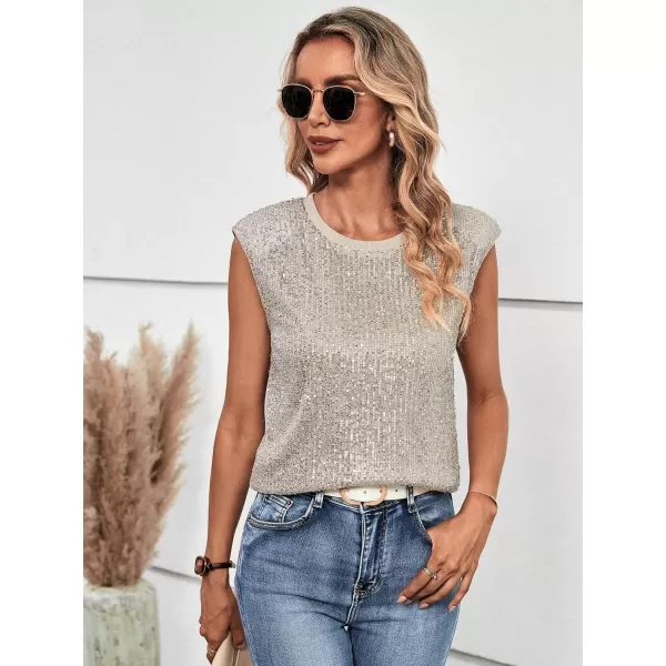 SweatyRocks Women's Sequin Cap Sleeve Round Neck Tank Top Sleeveless Loose Fit Blouse Shirt