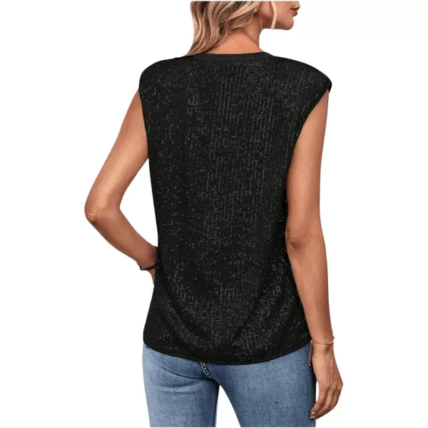 SweatyRocks Women's Sequin Cap Sleeve Round Neck Tank Top Sleeveless Loose Fit Blouse Shirt