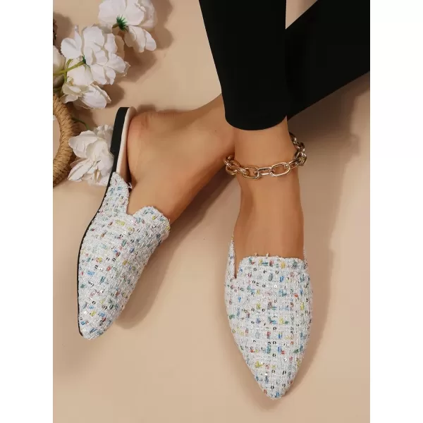 SweatyRocks Women's Sequins Color Block Mules Flats Pointed Toe Backless Loafers Slip on Shoes