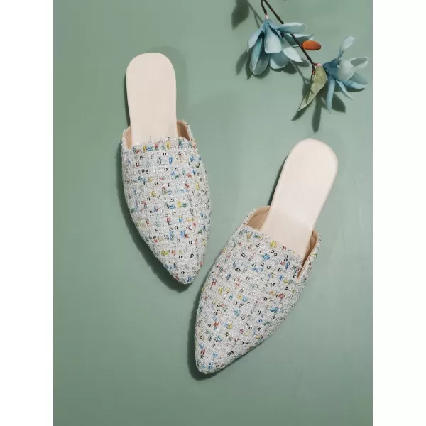 SweatyRocks Women's Sequins Color Block Mules Flats Pointed Toe Backless Loafers Slip on Shoes