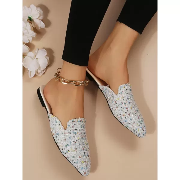 SweatyRocks Women's Sequins Color Block Mules Flats Pointed Toe Backless Loafers Slip on Shoes