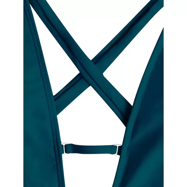 SweatyRocks Women's Sexy Basic Criss Cross Tie Knot Front Deep V Open Back One Piece Swimwear