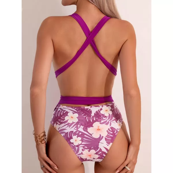 SweatyRocks Women's Sexy Basic Criss Cross Tie Knot Front Deep V Open Back One Piece Swimwear