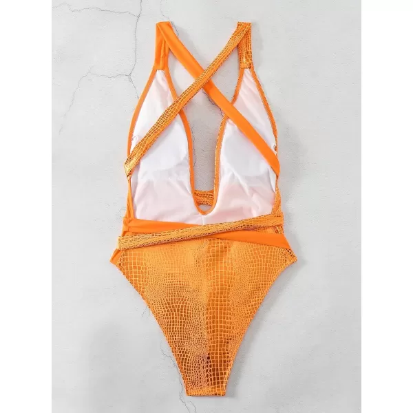 SweatyRocks Women's Sexy Basic Criss Cross Tie Knot Front Deep V Open Back One Piece Swimwear