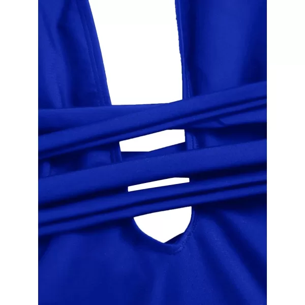 SweatyRocks Women's Sexy Basic Criss Cross Tie Knot Front Deep V Open Back One Piece Swimwear