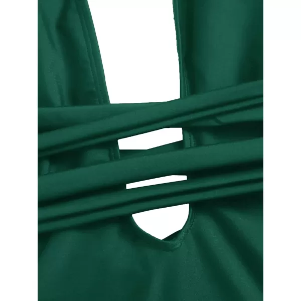 SweatyRocks Women's Sexy Basic Criss Cross Tie Knot Front Deep V Open Back One Piece Swimwear