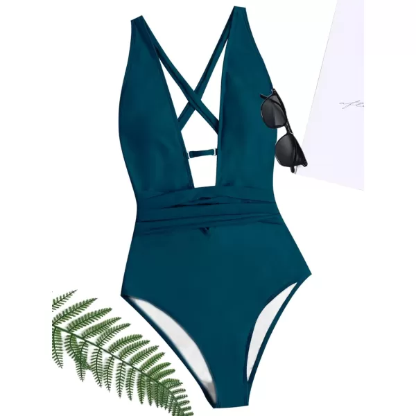 SweatyRocks Women's Sexy Basic Criss Cross Tie Knot Front Deep V Open Back One Piece Swimwear