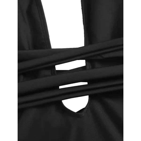 SweatyRocks Women's Sexy Basic Criss Cross Tie Knot Front Deep V Open Back One Piece Swimwear