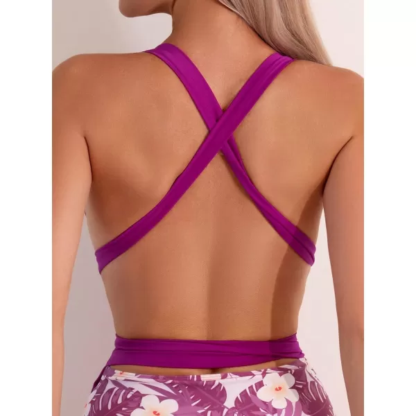 SweatyRocks Women's Sexy Basic Criss Cross Tie Knot Front Deep V Open Back One Piece Swimwear