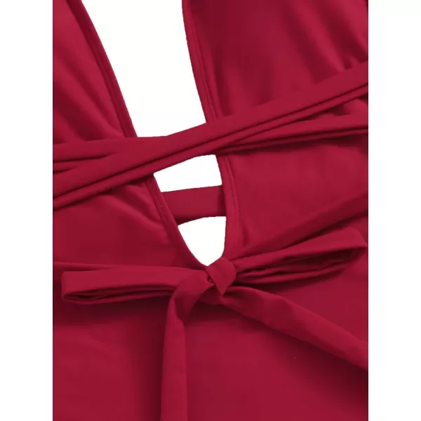SweatyRocks Women's Sexy Basic Criss Cross Tie Knot Front Deep V Open Back One Piece Swimwear