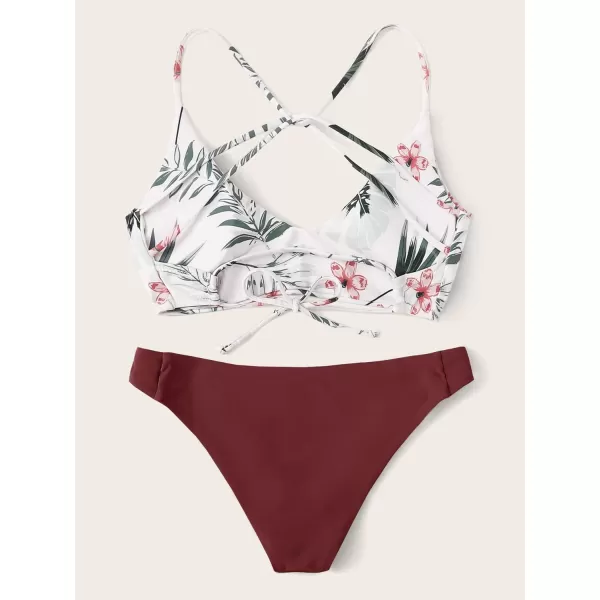 SweatyRocks Women's Sexy Bathing Suit Floral Print Cross Back Bikini Set Swimsuits