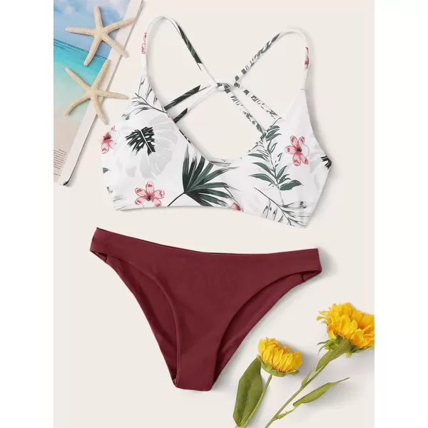 SweatyRocks Women's Sexy Bathing Suit Floral Print Cross Back Bikini Set Swimsuits