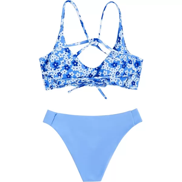 SweatyRocks Women's Sexy Bathing Suit Floral Print Cross Back Bikini Set Swimsuits