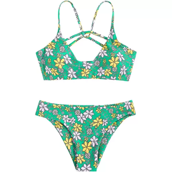 SweatyRocks Women's Sexy Bathing Suit Floral Print Cross Back Bikini Set Swimsuits