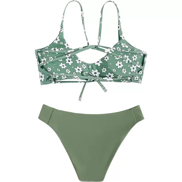 SweatyRocks Women's Sexy Bathing Suit Floral Print Cross Back Bikini Set Swimsuits