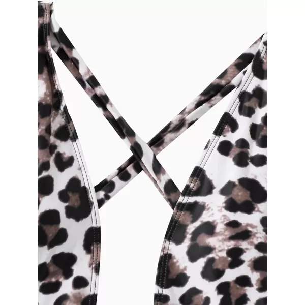 SweatyRocks Women's Sexy Bathing Suits Criss Cross Tie Knot Front Deep V Open Back Leopard One Piece Swimwear