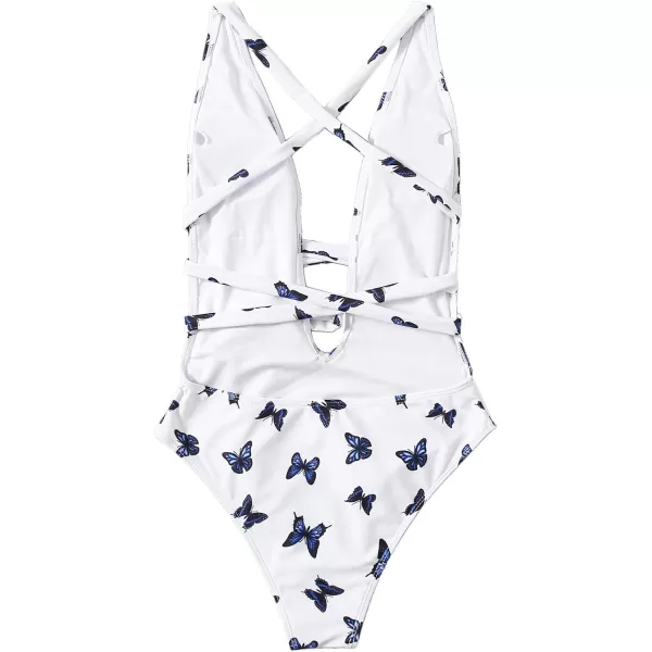 SweatyRocks Women's Sexy Bathing Suits Criss Cross Tie Knot Front Deep V Open Back Leopard One Piece Swimwear