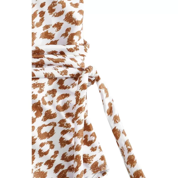 SweatyRocks Women's Sexy Bathing Suits Criss Cross Tie Knot Front Deep V Open Back Leopard One Piece Swimwear