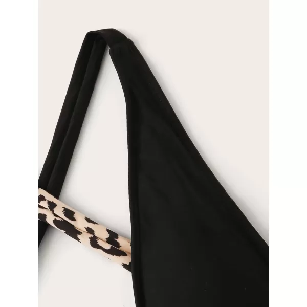 SweatyRocks Women's Sexy Bathing Suits Criss Cross Tie Knot Front Deep V Open Back Leopard One Piece Swimwear