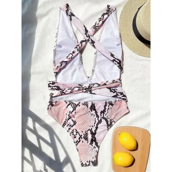SweatyRocks Women's Sexy Bathing Suits Criss Cross Tie Knot Front Deep V Open Back Leopard One Piece Swimwear
