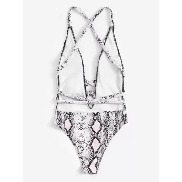 SweatyRocks Women's Sexy Bathing Suits Criss Cross Tie Knot Front Deep V Open Back Leopard One Piece Swimwear