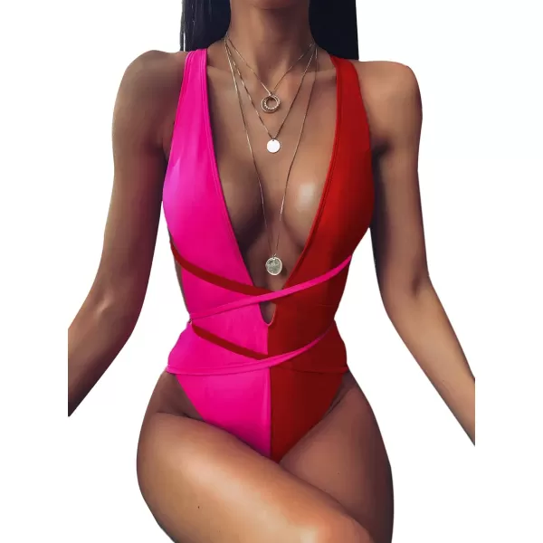 SweatyRocks Women's Sexy Bathing Suits Criss Cross Tie Knot Front Deep V Open Back Leopard One Piece Swimwear