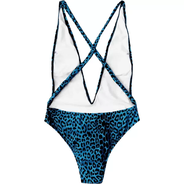 SweatyRocks Women's Sexy Bathing Suits Criss Cross Tie Knot Front Deep V Open Back Leopard One Piece Swimwear