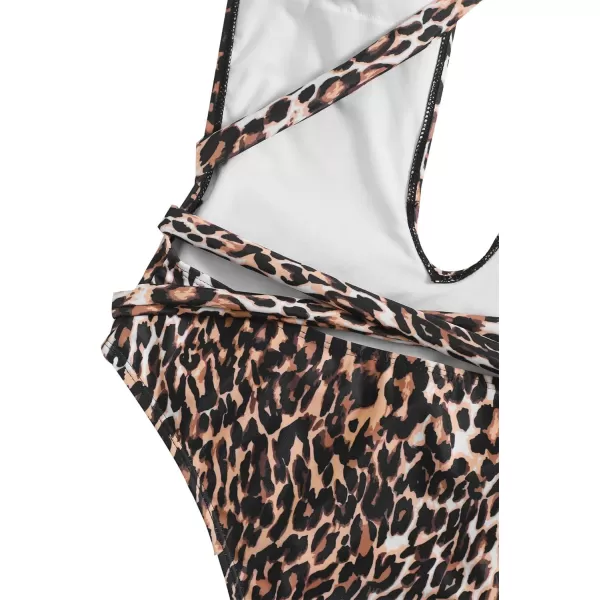 SweatyRocks Women's Sexy Bathing Suits Criss Cross Tie Knot Front Deep V Open Back Leopard One Piece Swimwear
