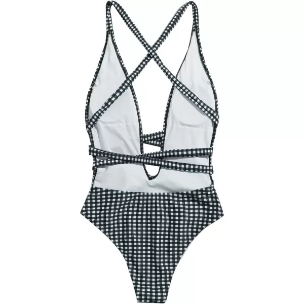 SweatyRocks Women's Sexy Bathing Suits Criss Cross Tie Knot Front Deep V Open Back Leopard One Piece Swimwear