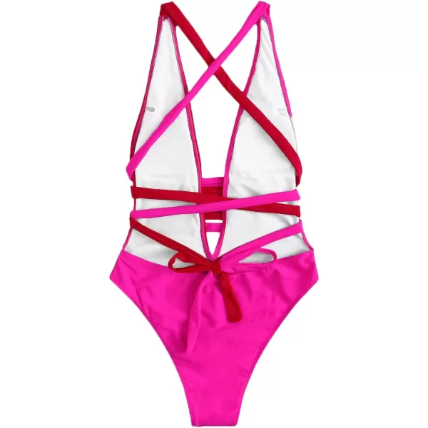 SweatyRocks Women's Sexy Bathing Suits Criss Cross Tie Knot Front Deep V Open Back Leopard One Piece Swimwear
